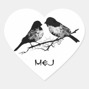 Custom Name or Monogram Love Birds Heart Sticker
