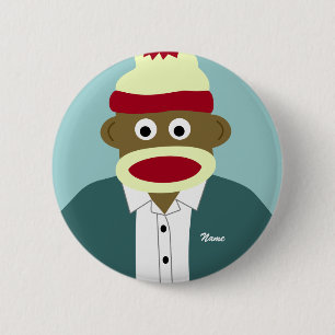 Custom Name or Monogram Sock Monkey Boy 2 Inch Round Button