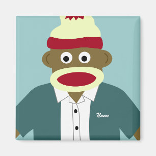 Custom Name or Monogram Sock Monkey Boy Magnet