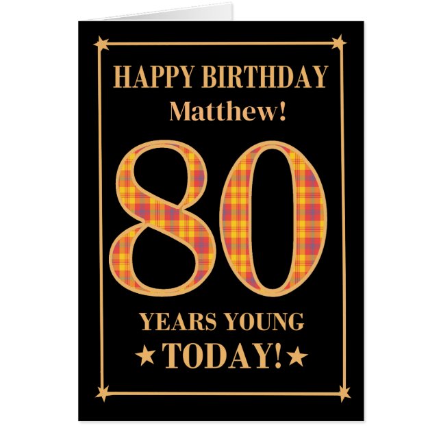 Custom Name or Relation 80th Birthday Tartan Card (Front)