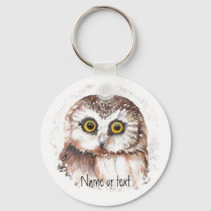 Custom Name or text, Cute Little Owl,Bird Keychain
