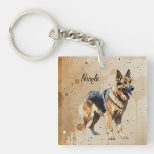 Custom Name or Text German Shepherd dog pet Keychain
