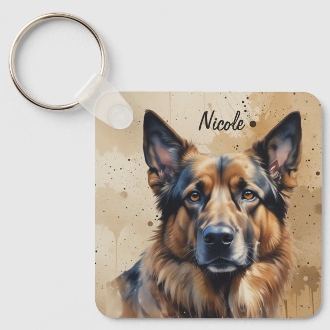 Custom Name or Text German Shepherd dog pet Keychain (Front)
