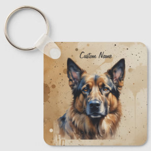 Custom Name or Text German Shepherd dog pet Keychain