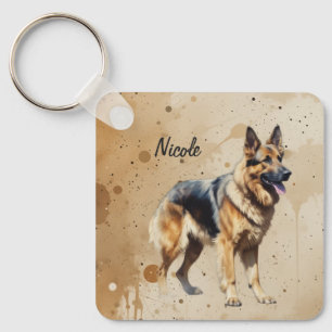 Custom Name or Text German Shepherd dog pet Keychain