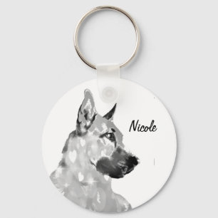 Custom Name or Text German Shepherd dog pet Keychain