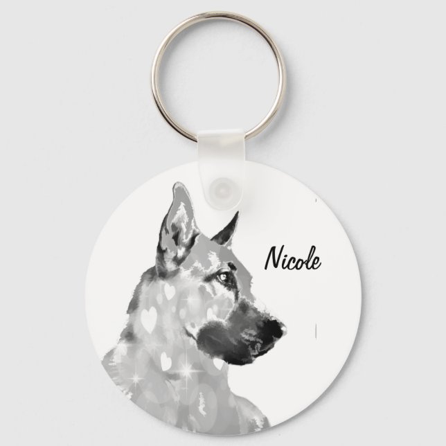 Custom Name or Text German Shepherd dog pet Keychain (Front)