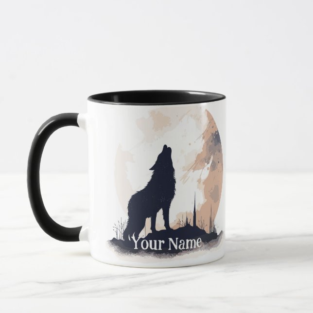 Custom Name or Text Howling Wolf Wolves Wildlife  Mug (Left)