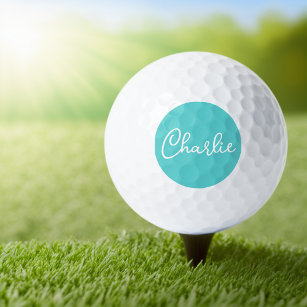 Custom name or text on aqua blue background golf balls