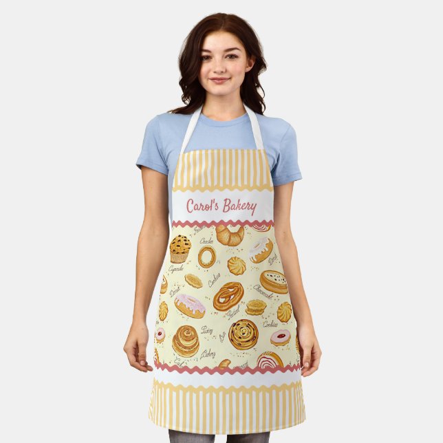 Custom Name or Text on Bakery Sweets Pattern Apron (Worn)