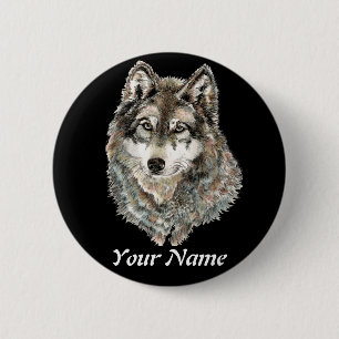 Custom Name or Text Wolf watercolor Animal 2 Inch Round Button