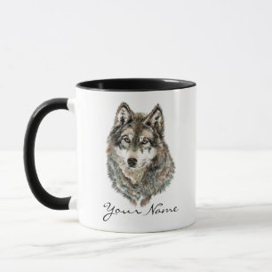 Custom Name or Text Wolf watercolor Animal Mug