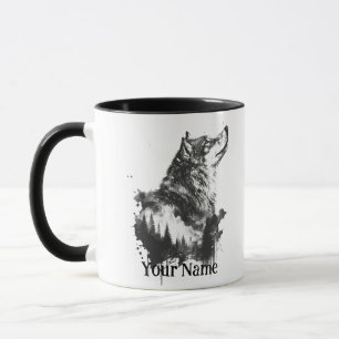 Custom Name or Text Wolf watercolor Animal Mug