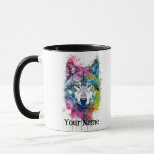Custom Name or Text Wolf watercolor Animal Mug