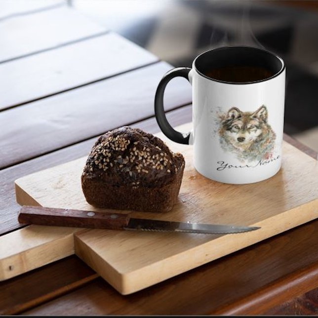 Custom Name or Text Wolf watercolor Animal Mug (Creator Uploaded)