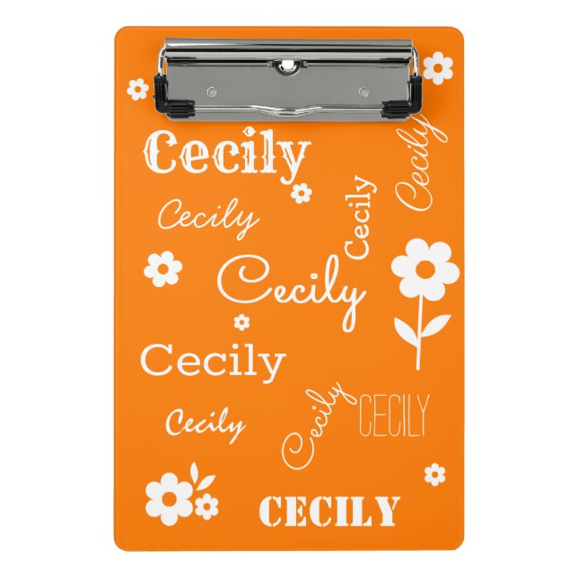 Custom Name Orange and White Mini Clipboard (Front)