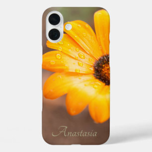 Custom Name Orange Daisy Close-Up Photo iPhone 16 Plus Case