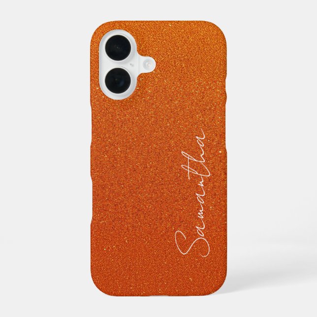 Custom Name Orange Glitter iPhone 16 Case (Back)