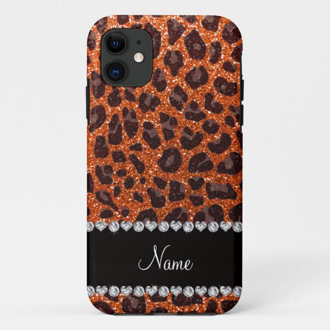 Custom name orange glitter leopard print Case-Mate iPhone case (Back)