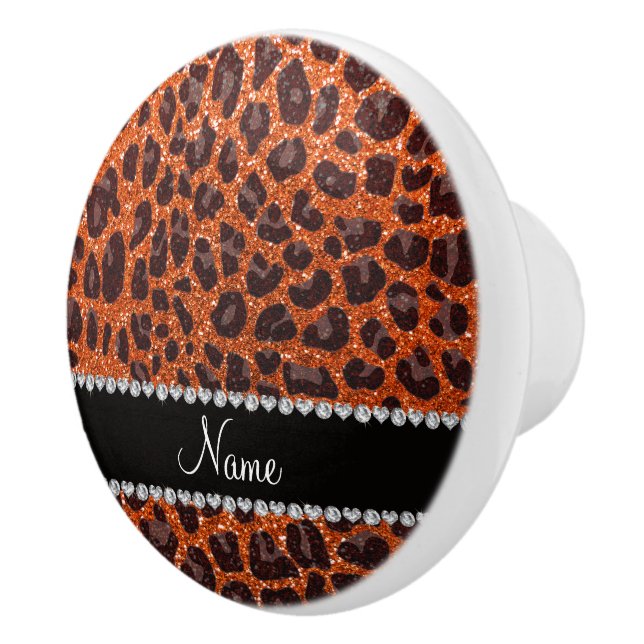 Custom name orange glitter leopard print ceramic knob (Right)
