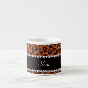 Custom name orange glitter leopard print espresso cup