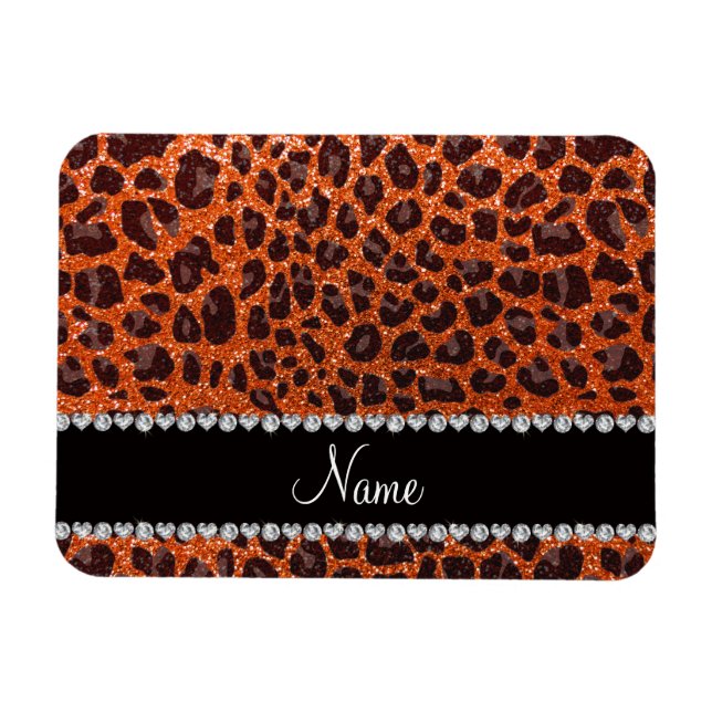 Custom name orange glitter leopard print magnet (Horizontal)