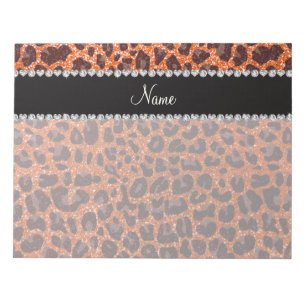 Custom name orange glitter leopard print notepad