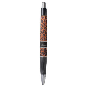 Custom name orange glitter leopard print pen