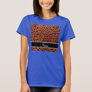 Custom name orange glitter leopard print T-Shirt