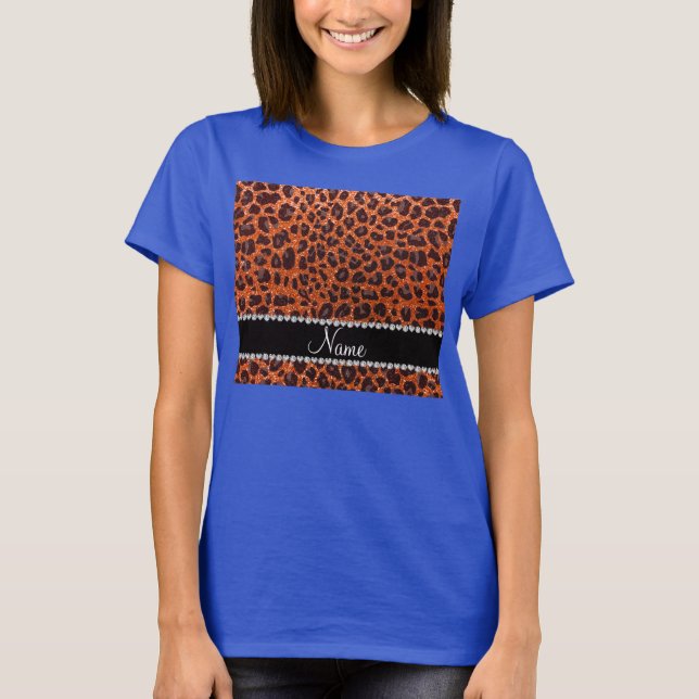 Custom name orange glitter leopard print T-Shirt (Front)