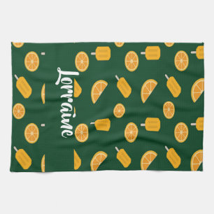Custom name orange slices and ice cream green kitchen towel