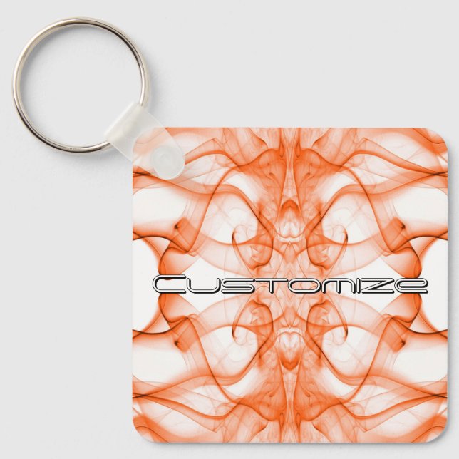 Custom Name Orange Smoke Symmetrical White Keychain (Front)