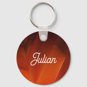 Custom name orange textured pattern keychain
