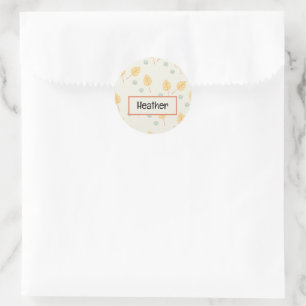 Custom name orange tropical leaves cream classic round sticker