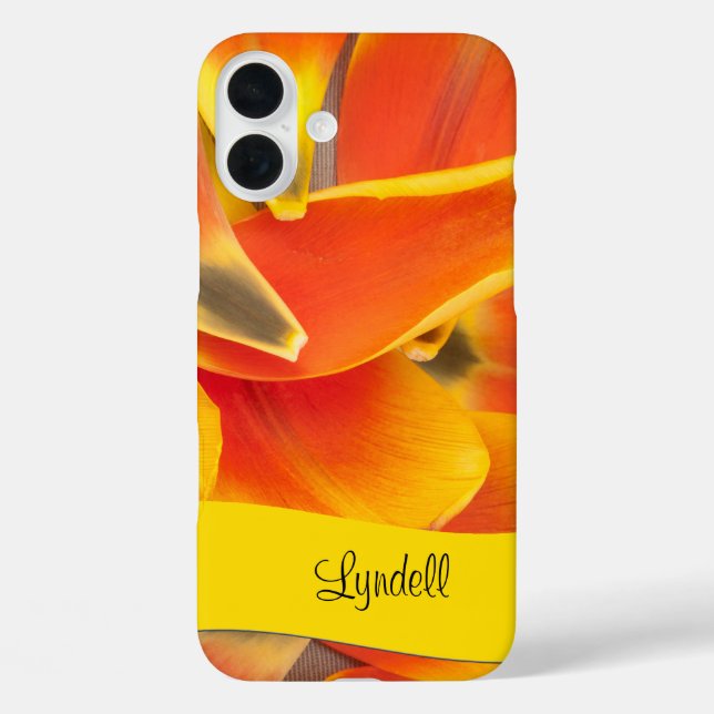 Custom Name Orange Tulip Flower Petals Photo Case-Mate iPhone Case (Back)