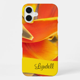 Custom Name Orange Tulip Flower Petals Photo iPhone 16 Plus Case