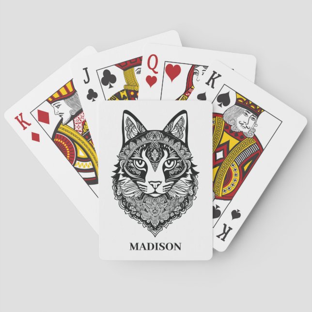 Custom Name Ornamental Cat Playing Cards (Back)