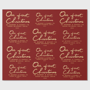 Custom Name  Our First Christmas as Mommy & Daddy Wrapping Paper