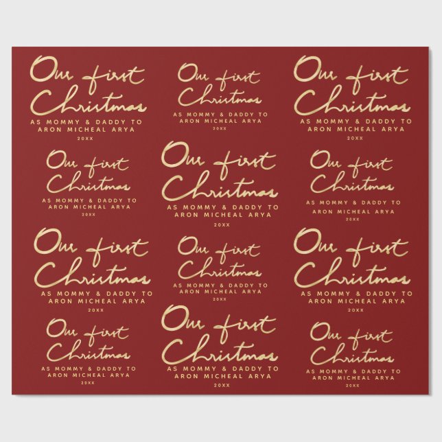 Custom Name |Our First Christmas as Mommy & Daddy Wrapping Paper (Flat)