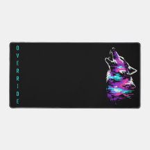 Custom Name Override Glitch Wolf Gaming Desk Mat