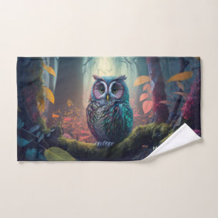 Custom Name Owl Forest Hand Towel