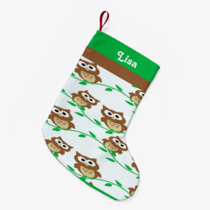 Custom name owls patterned small christmas stocking