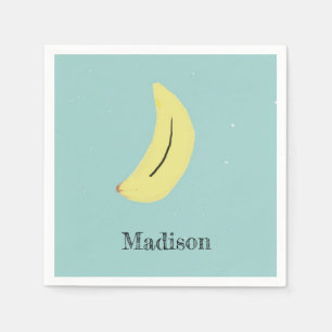 Custom name painted banana on blue napkin
