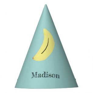 Custom name painted banana on blue party hat