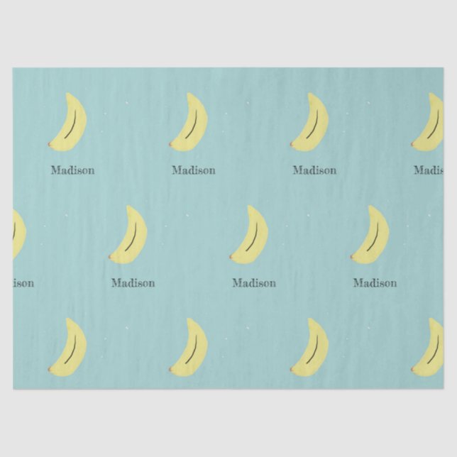 Custom name painted banana on blue tissue paper (Front)