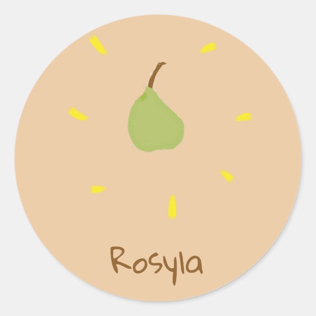 Custom name painted pear on brown classic round sticker (Front)