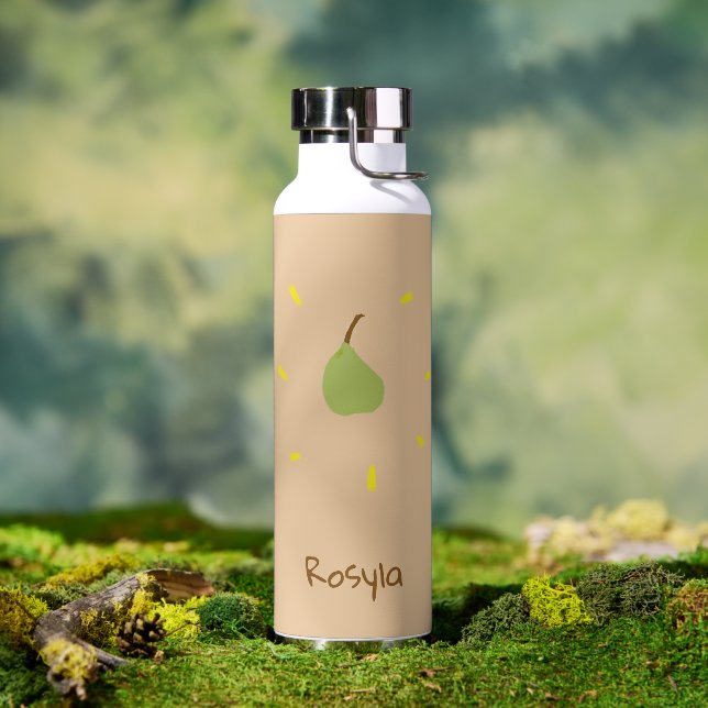 Custom name painted pear on brown water bottle (Outdoor)