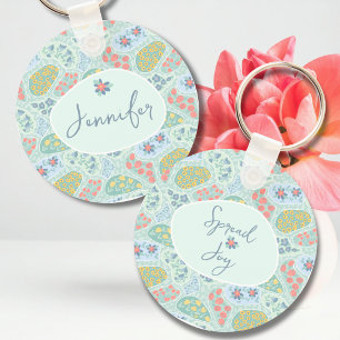 Custom Name Paisley Keychain Spread Joy Design
