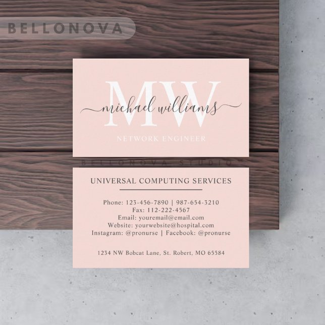 Custom Name Pale Pastel Pink White Black Monogram Business Card (Custom Name Pale Pastel Pink White Black Monogram Business Card
)