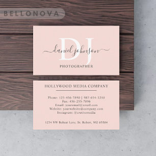 Custom Name Pale Peach Pink White Black Monogram Business Card